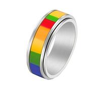 PAURO Unisex Acciaio Inossidabile Anello Rotante Bandiera Arcobaleno LGBT Pride per Gay Lesbiche 8MM Argento Taglia 22