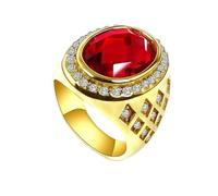 PAURO Unisex Acciaio Inossidabile Classico Elegante Innovativo Tendenza Anello Pietra Preziosa Rossa Personalizzato Oro Taglia 27