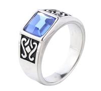 PAURO Unisex Acciaio Inossidabile Personalizzato Retrò Classico Semplice Unico Tendenza Gemma Anello Blu Taglia 25