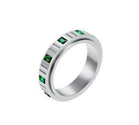 PAURO Unisex Acciaio Inossidabile Semplice Squisito Classico Elegante Personalizzato Anello Argento Verde Taglia 22