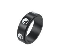 PAURO Unisex Acciaio Inossidabile Semplice Squisito Classico Elegante Tai Chi Yin e Yang Anello Nero Taglia 27