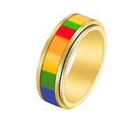 PAURO Unisex Anello Rotante in Acciaio Inossidabile Bandiera Arcobaleno LGBT Pride per Gay Lesbiche 8MM Oro Taglia 22
