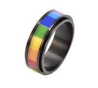 PAURO Unisex Anello Rotante in Acciaio Inossidabile Bandiera Arcobaleno LGBT Pride per Gay Lesbiche 8MM Nero Taglia 17