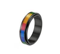 PAURO Unisex Anello Rotante in Acciaio Inossidabile Bandiera Arcobaleno LGBT Pride per Gay Lesbiche 6MM Nero Taglia 14