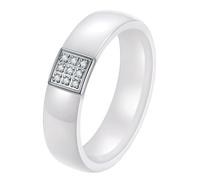 PAURO Unisex Ceramica 6MM Semplice Classico Elegante Quadrato Incastonato con Zirconi Anello Bianco Taglia 17