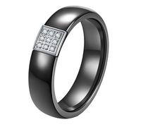 PAURO Unisex Ceramica 6MM Semplice Classico Elegante Quadrato Incastonato con Zirconi Anello Nero Taglia 22