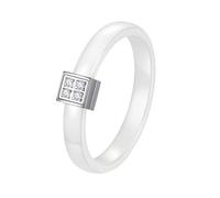 PAURO Unisex Ceramica Semplice Classico Elegante Quadrato Incastonato con Zirconi Anello Bianco Taglia 19