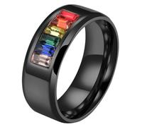 PAURO Unisex Channel Set Arcobaleno Orgoglio Zirkonia Anelli Nero Taglia 19