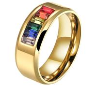 PAURO Unisex Channel Set Arcobaleno Orgoglio Zirkonia Anelli Oro Taglia 17