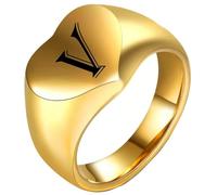 PAURO Uomini e Donne Acciaio Inossidabile 12MM Semplice Inciso 26 Inglesi Lettere Cuore Liscio Anelli Oro V Taglia 17