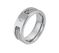 PAURO Uomo Acciaio Inossidabile 8mm Zircone Cubico Filo Corda Intarsio Anello della Fede Nuziale Argento Taglia 19