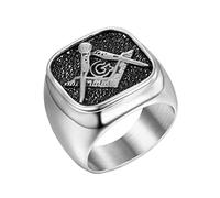 PAURO Uomo Acciaio Inossidabile Anello Massonico Vintage in Stile Punk Argento Nero Taglia 25