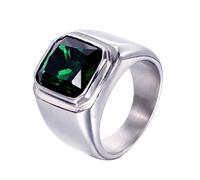 PAURO Uomo Acciaio Inossidabile Anello Quadrato Vintage con Pietra preziosa, Placcato in Argento, Verde Pietra Dimensione 25