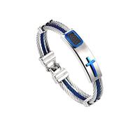 PAURO Uomo Acciaio Inossidabile Blu e Argento Bracciale a Croce in Corda ritorta Cable Wire