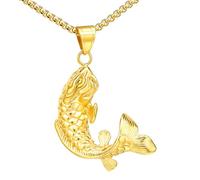 PAURO Uomo Acciaio Inossidabile Collana con Ciondolo di Pesce Animale Fortunato in Stile retrò Giapponese Carpe Koï Oro