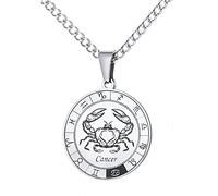 PAURO Uomo Acciaio Inossidabile Collana Dominante Vintage con Zodiaco con Sigillo Rotondo con 12 Costellazioni Argento Nero Cancro