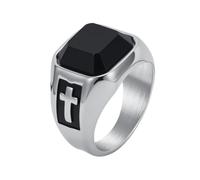 PAURO Uomo Acciaio Inossidabile Retro Via Stile Nero Piazza Croce Pietra preziosa Anelli Argento Taglia 25