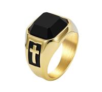 PAURO Uomo Acciaio Inossidabile Retro Via Stile Nero Piazza Croce Pietra preziosa Anelli Oro Taglia 29
