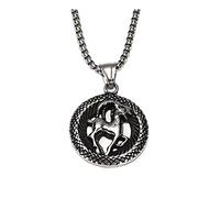 PAURO Uomo Acciaio Inossidabile Retro Zodiac Constellation Ciondolo Rotondo Charm Astrologia Collana Capricorno