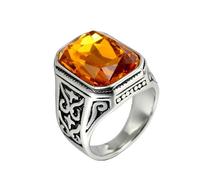 PAURO Uomo Acciaio Inossidabile Vintage Quadrato Grande Giallo Zircone Gemma Pollice Pinky Anello Lato Argentato Placcato Nero, Dimensione 19