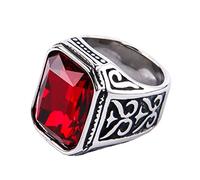 PAURO Uomo Anello da Sposa Vintage in Acciaio Inossidabile Pregiato con Smeraldo e Grande Pietra d'Argento Nero Rosso Taglia 25