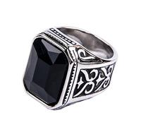 PAURO Uomo Anello da Sposa Vintage in Acciaio Inossidabile Pregiato con Smeraldo e Grande Pietra d'Argento Nero Nero Taglia 17