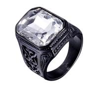 PAURO Uomo Anello da Sposa Vintage in Acciaio Inossidabile Pregiato con Smeraldo e Grande Pietra Nero Bianca Misura 19