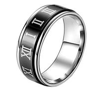 PAURO Uomo Donna 8mm Spicchio Semplice Numeri Romani Anello Acciaio Inossidabile Nero Misura 22