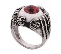 PAURO Uomo Donna Acciaio Inossidabile Anello Vintage Gotico Testa di Teschio Occhio di Demone Gemma Oro Rosso Taglia 25