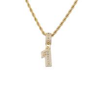 PAURO Uomo Donna Acciaio Inossidabile Hip Hop Punk Minimalista Zirconia Numeri Arabi Numer 1-9 Collana con Ciondolo Oro 1