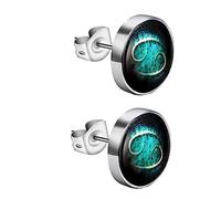PAURO Uomo Donna Acciaio Inossidabile Orecchini Luminosi 12 Costellazioni Zodiaco Rotondo Argento Nero Cancro