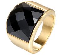 PAURO Uomo Donna Acciaio Inossidabile Oro Simple Square Big Shiny Gemstone Wide Anello Band Nero Dimensione 17