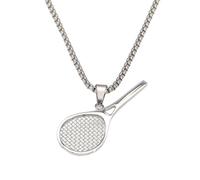 PAURO Uomo Donna Acciaio Inossidabile Retro personalità Stile Hip-Hop Racchetta da Tennis Collana per Coppia Argento