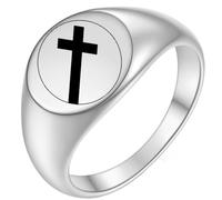 PAURO Uomo E Donna Acciaio Inossidabile 12MM Retro Classico Croce Circolare Anelli Argento Taglia 12