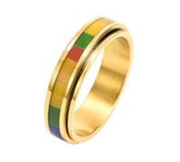 PAURO Uomo e Donna Acciaio Inossidabile 6MM Rotabile Allevia l'Ansia Fortunato Desiderio Arcobaleno Anello Oro Taglia 27