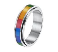 PAURO Uomo e Donna Acciaio Inossidabile 6MM Rotabile Allevia l'Ansia Fortunato Desiderio Arcobaleno Anello Argento Taglia 22