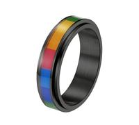PAURO Uomo e Donna Acciaio Inossidabile 6MM Rotabile Allevia l'Ansia Fortunato Desiderio Arcobaleno Anello Nero Taglia 17