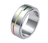 PAURO Uomo e Donna Acciaio Inossidabile 8MM Personalità Allevia l'Ansia Rotabile Arcobaleno Anello Argento Taglia 14