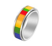 PAURO Uomo e Donna Acciaio Inossidabile 8MM Rotabile Allevia l'Ansia Fortunato Desiderio Arcobaleno Anello Argento Taglia 19
