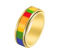 PAURO Uomo e Donna Acciaio Inossidabile 8MM Rotabile Allevia l'Ansia Fortunato Desiderio Arcobaleno Anello Oro Taglia 19