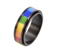 PAURO Uomo e Donna Acciaio Inossidabile 8MM Rotabile Allevia l'Ansia Fortunato Desiderio Arcobaleno Anello Nero Taglia 12