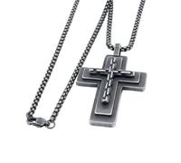 PAURO Uomo e Donna Acciaio Inossidabile Classico Individualità Fede Preghiera Croce Ciondolo Collana Argento Antico