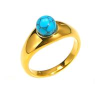 PAURO Uomo e Donna Acciaio Inossidabile Classico Minimalismo Eleganza Simulato Blu Turchese Anello Oro Taglia 19