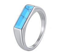 PAURO Uomo e Donna Acciaio Inossidabile Classico Minimalista Alla Moda Turchese Blu Simulato Anello Argento Taglia 19