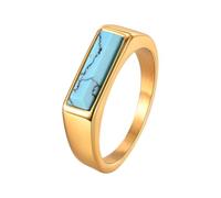 PAURO Uomo e Donna Acciaio Inossidabile Classico Minimalista Alla Moda Turchese Blu Simulato Anello Oro Taglia 22