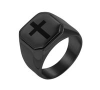 PAURO Uomo e Donna Acciaio Inossidabile Classico Personalità Chiesa Fede Preghiera Croce Anello Nero Taglia 14
