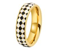 PAURO Uomo e Donna Acciaio Inossidabile Classico Rombo Nero e Bianco Scacchiera Anello Oro Taglia 25