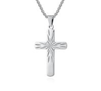 PAURO Uomo e Donna Acciaio Inossidabile Classico Semplice Preghiera Amuleto Croce Ciondolo Collana Argento