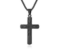 PAURO Uomo e Donna Acciaio Inossidabile Classico Semplice Preghiera Amuleto Croce Ciondolo Collana Nero