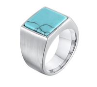 PAURO Uomo e Donna Acciaio Inossidabile Creativo Personalizzato Quadripartito Timbro Imitazione di Turchese Blu Pietra Preziosa Anello Argento Taglia 19